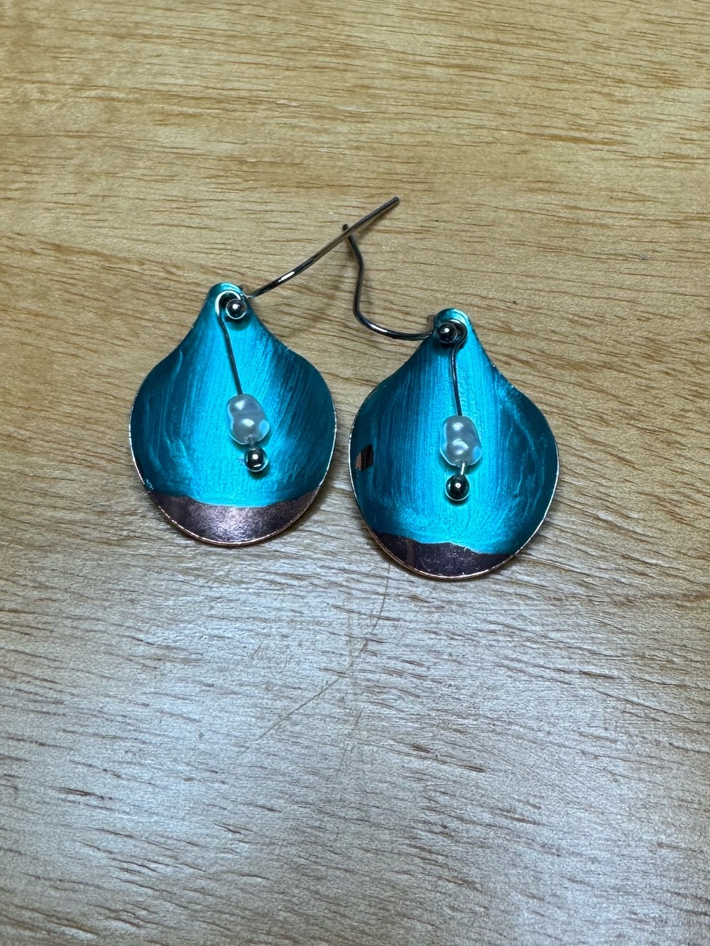 NWT Turquoise Leaf Drop Earrings with Pearl Accent